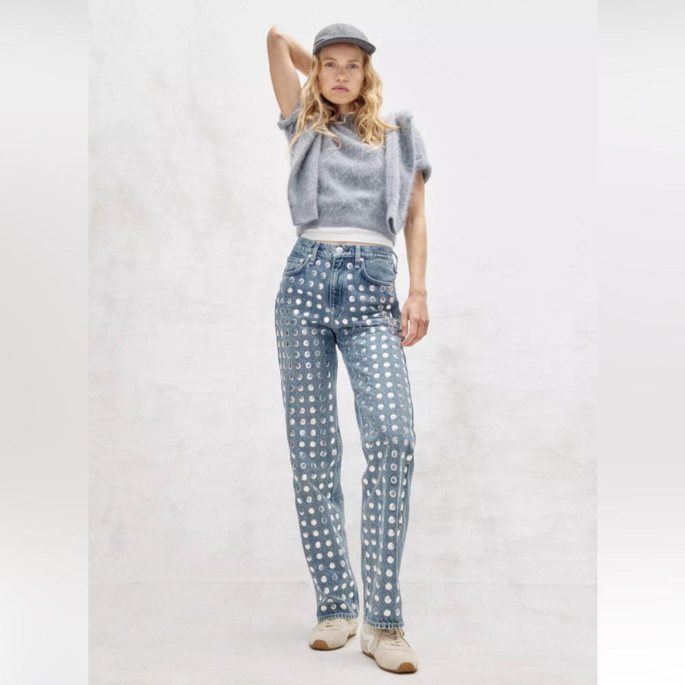 Rag & Bone Shea Relaxed Straight Jeans in Studded Kingston Size 28 - Picture 14 of 15